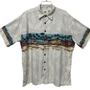 KoKo Island Men’s Hawaiian Shirt Tropical Car Print Button Up XL Beige